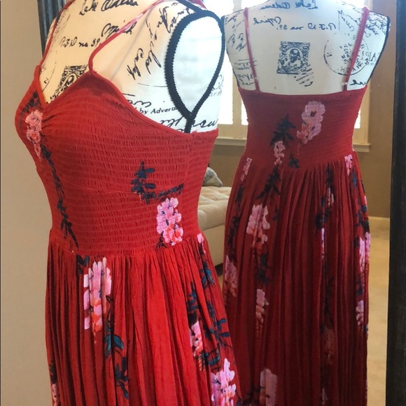 Free People Hi-Low Red Pink Floral Summer Maxi - Picture 4 of 7